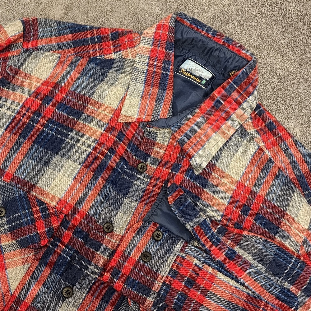 Fieldmaster Quilted Flannel Jacket Plaid Lined Workwear 80s Tall Med Vintage